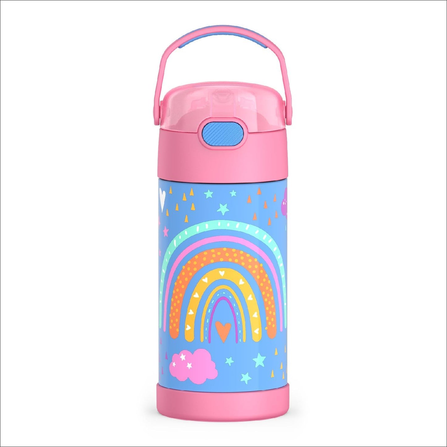THERMOS FUNTAINER Water Bottle - 12 Ounce Kids Stainless Steel Vacuum Insulated with Straw | Rainbow Dreams