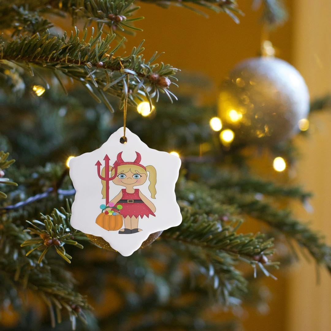 Devil Costume Snowflake Ornament - Cute Little Girl Halloween Decor by 3dRose