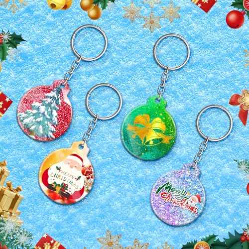 FEBSNOW 4PCS Christmas Ornaments Resin Molds Round Silicone Resin Ornaments Molds with Strings Epoxy Pendant Casting Molds for Resin Resin Molds Silicone for DIY Crafts Making Holiday Xmas Home Decor