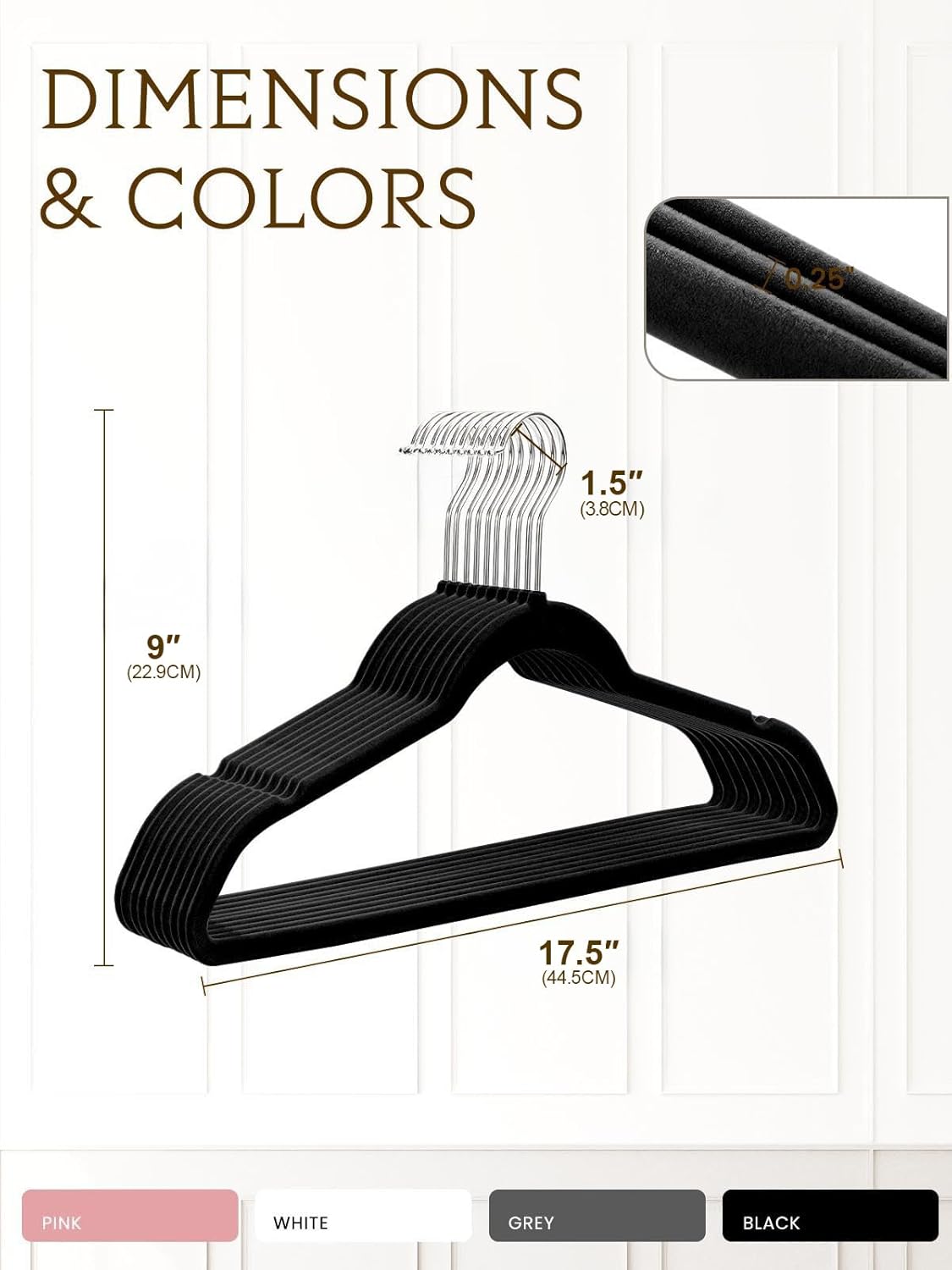 Smartor Velvet Hangers - 40 Pack Non-Slip Heavy-Duty Felt Hangers | Premium Slim Space-Saving Black with 360° Rotating Hook