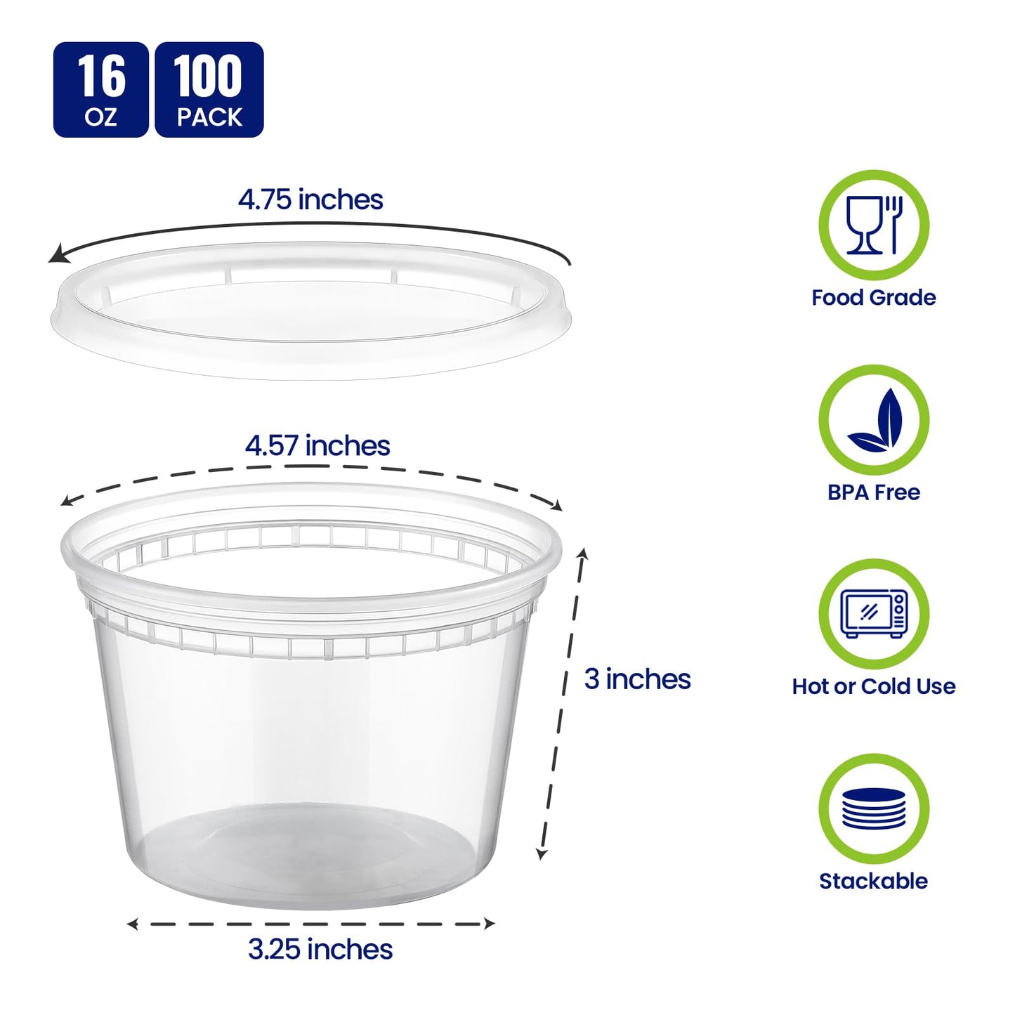 AOZITA 100 Sets 16 oz Plastic Deli Containers With Lids, Airtight Food Storage Containers, Freezer/Dishwasher/Microwave Safe, Takeout Meal Prep Storage