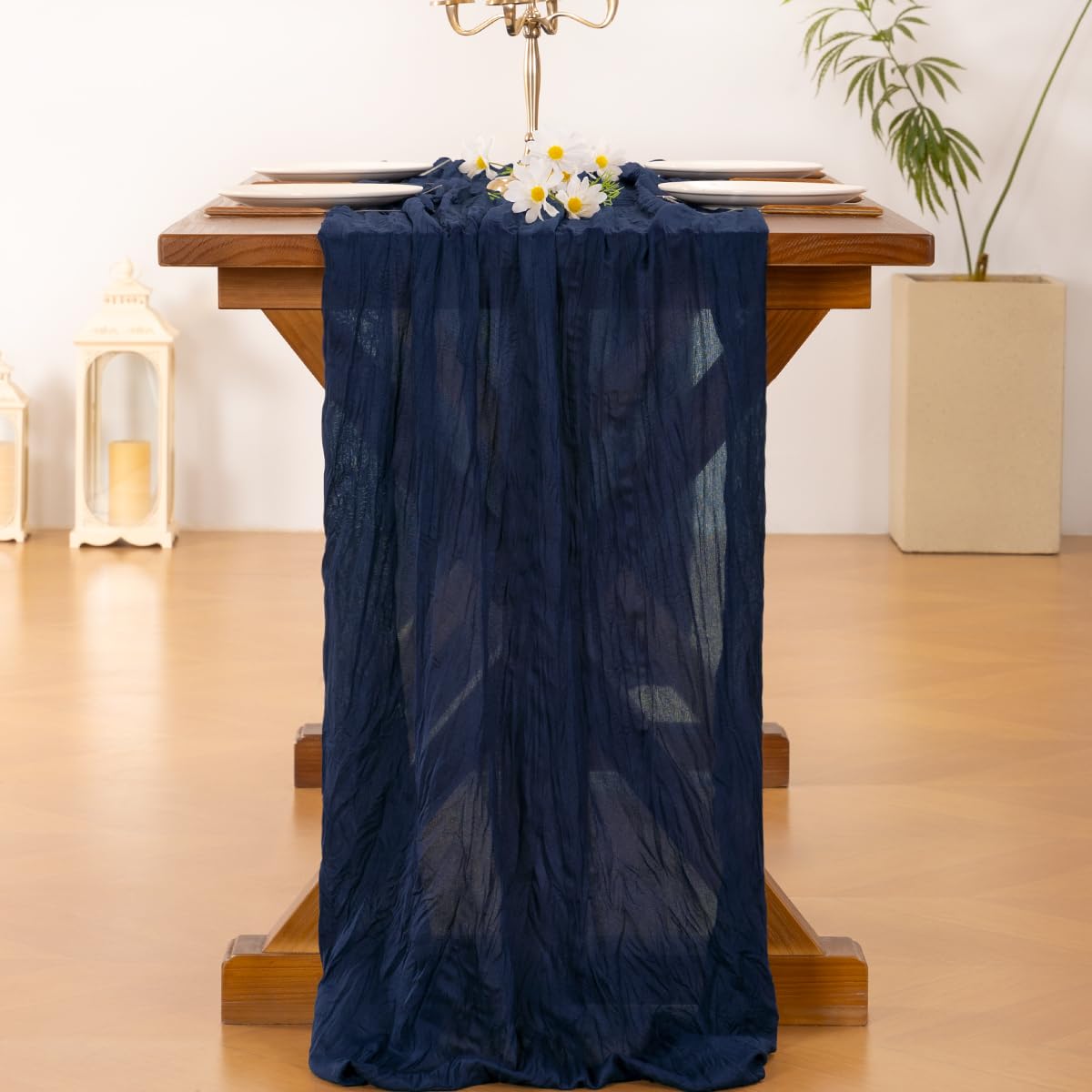 Socomi 10pcs Navy Blue Easter Spring Cheesecloth Table Runner Boho Rustic Gauze 120 inch 10FT Cheese Cloth Runner for Wedding Party Baby Shower Birthday Home Decor Holiday Decorations