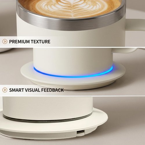 DEQIANG Self Heating Coffee Mug, Heated Coffee Mug with Smart Mug Warmer & Ergonomic Handle, Auto Heat to 131°F, USB-Powered Desk Warmer for Office Home Use, Ideal Coffee Lovers Gift (17oz White)