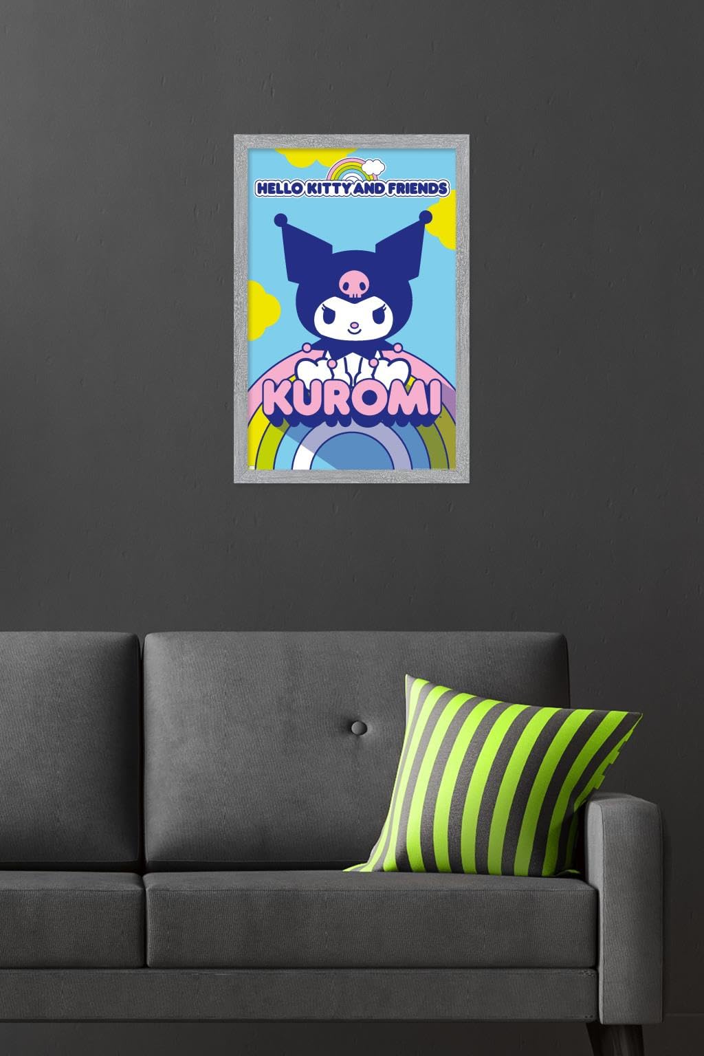 Hello Kitty and Friends: 22 Over The Rainbow - Kuromi Wall Poster, 22.4L" x 14.7W", Gray Framed Version
