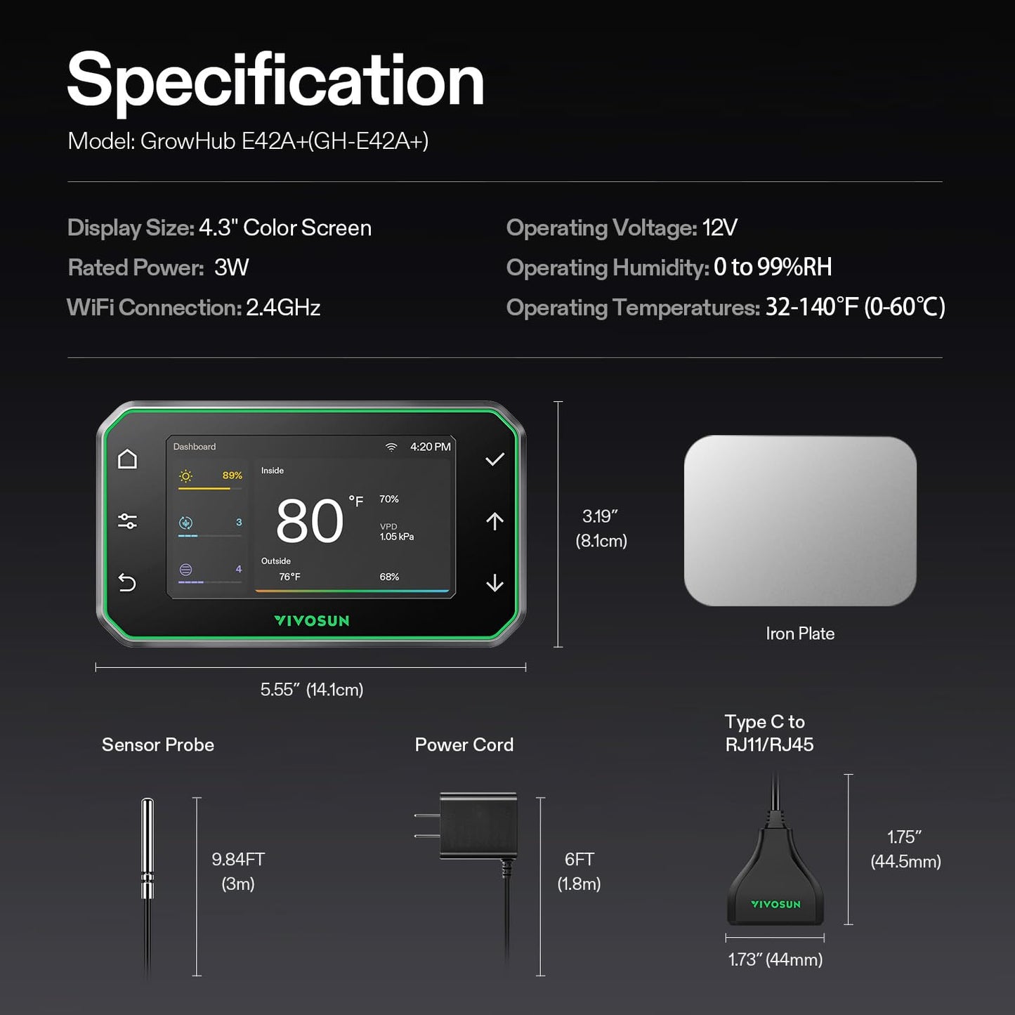 VIVOSUN GrowHub Controller E42A+ for Grow Tent, Smart Environmental WiFi-Controller with Temperature, Humidity, VPD, Timer, Cycle, Schedule Controls, Cooling Ventilation Lighting Programming