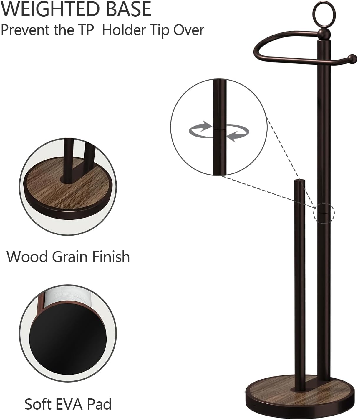 Skiennix Free Standing Toilet Paper Holder - Space-Saving Design with Storage for 4 Rolls - Black & Bronze