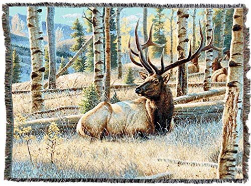 Elk Blanket by Pure Country Weavers (Morning View Elk) — 72x54 cotton woven throw, USA