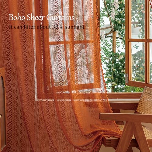 Sutuo Home Terracotta Boho Lace Curtains 2 Panels 84 Inches Long for