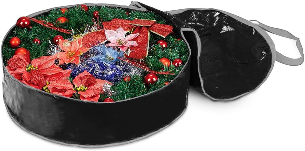 Propik Wreath Storage Bag - Tear-Resistant Holiday Garland Container | Heavy-Duty Handles, 36" X 8", Black