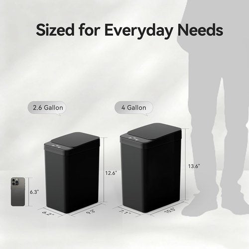 FRESHLIX Touchless Bathroom Trash Can - 2.6 Gallon Automatic Motion Sensor Bin | Waterproof Black Design