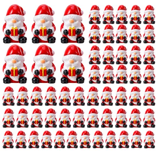Christmas Mini Gnomes Figurines - 60 pcs Resin Santa Gnome Ornaments with Gift Box - Holiday Decor