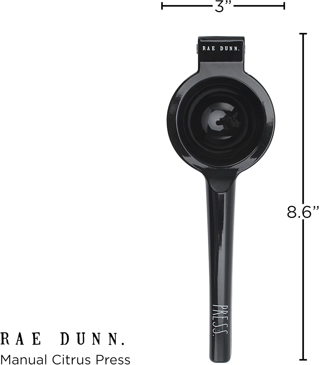 Rae Dunn Manual Citrus Press Juicer - Handheld Metal Lemon & Lime Squeezer (Black)