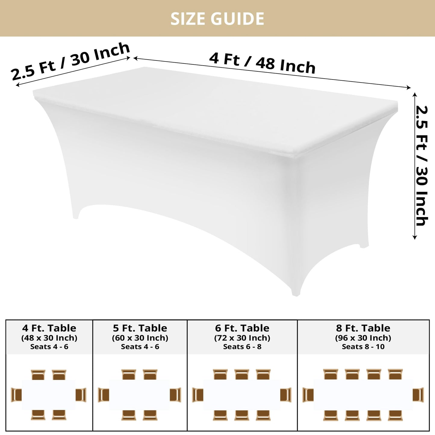 Utopia Kitchen Spandex Tablecloth 2 Pack [4FT, White] Tight, Fitted, Washable and Wrinkle Resistant Stretch Table Cloth Rectangle Cover for Trade Show, Weddings & Parties [48Lx30Wx30H Inch]