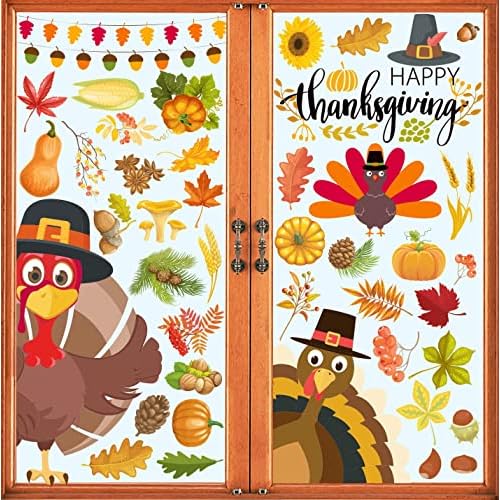 Thanksgiving Decorations - Thanksgiving Window Clings Fall Decorations Window Stickers Holiday Turkey Cling for Glass Window Decor for Home Party 113 PCS
