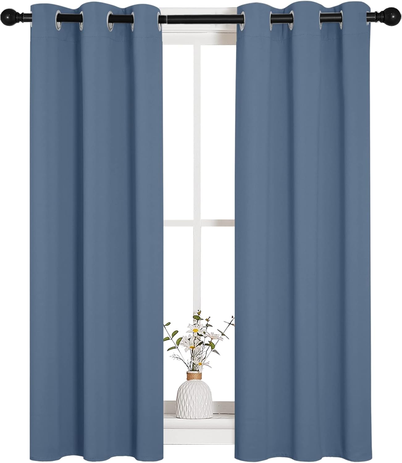 NICETOWN Thermal Insulated Blackout Curtains - Room Darkening Grommet Drapes | Stone Blue, Set of 2, 29x45 Inches