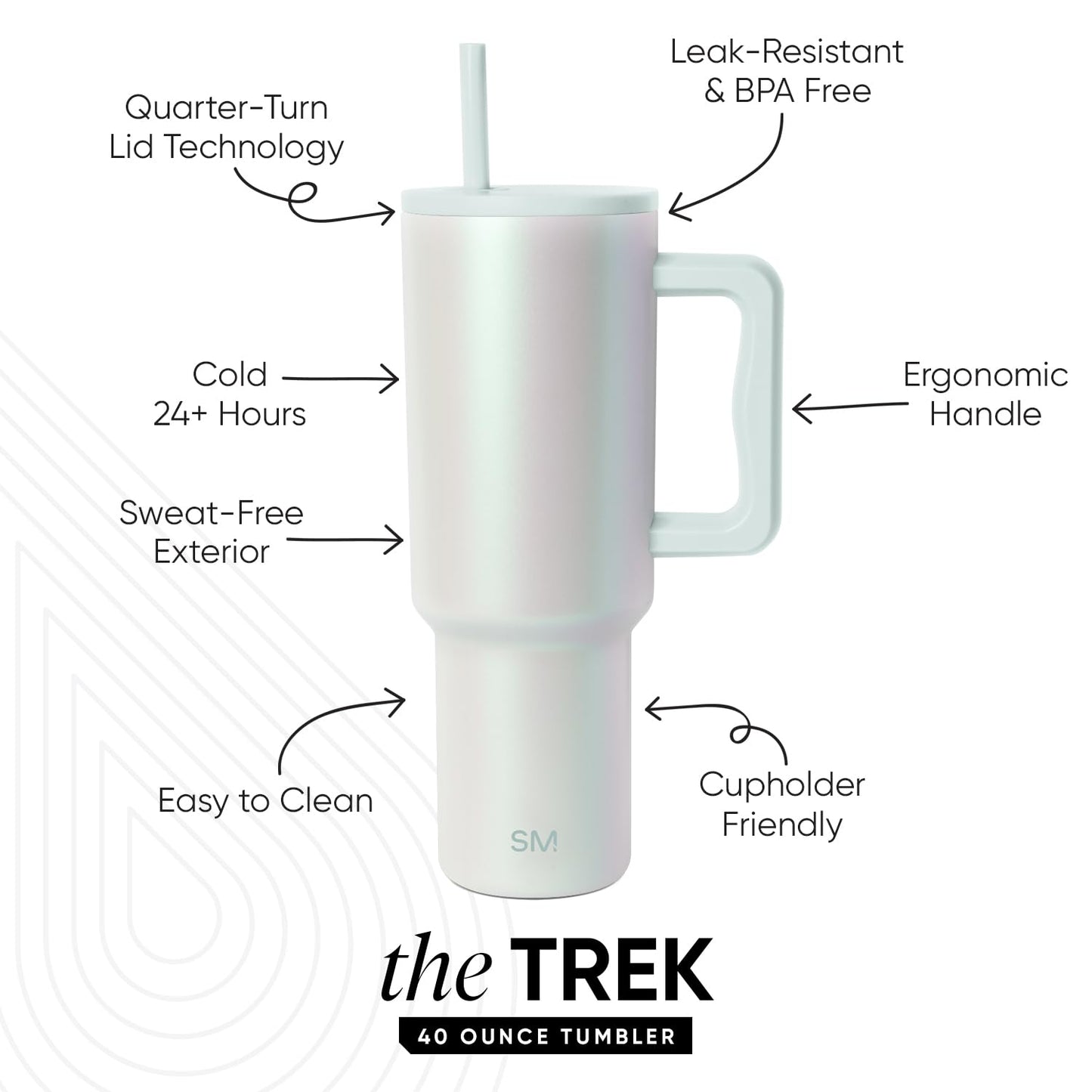 Simple Modern 40 oz Trek Tumbler with Handle and Straw Lid | Cup Holder Friendly Insulated Stainless Steel Travel Mug | Spring Air Pearl