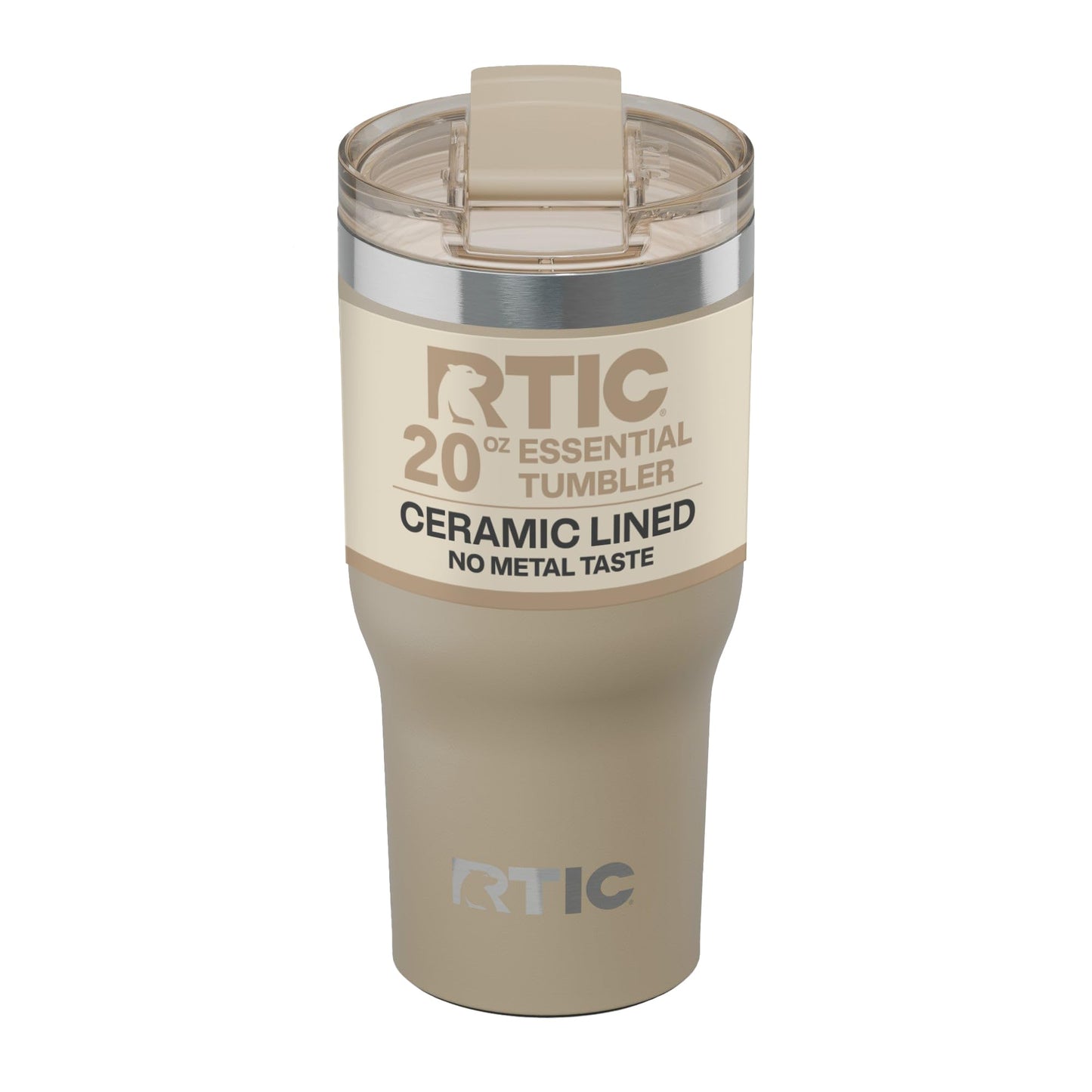 RTIC 20oz Essential Tumbler with Lid, Ceramic Lined, Insulated, Stainless Steel, Metal, Double Wall Vacuum-Insulation, Travel Cup for Iced Coffee, Tea, Hot and Cold Drink, Beach