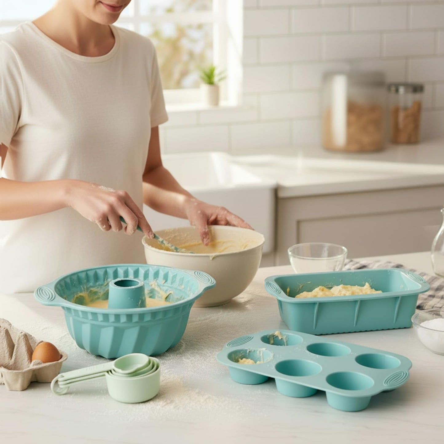 Skiennix 25 PCS Silicone Baking Pans Set - Nonstick Bakeware for Cakes, Muffins & Desserts | Round & Square