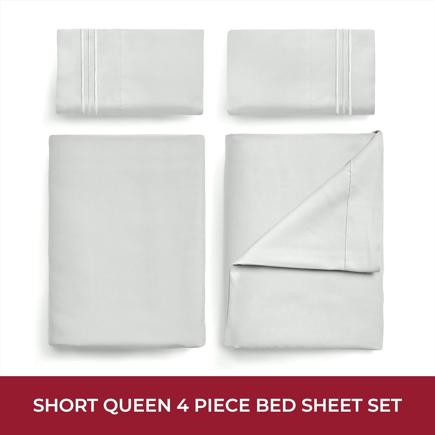 Mellanni RV Short Queen Sheets - Hotel Luxury Bedding Set | Extra Soft, Cooling, Deep Pocket - Light Gray, 4 PC