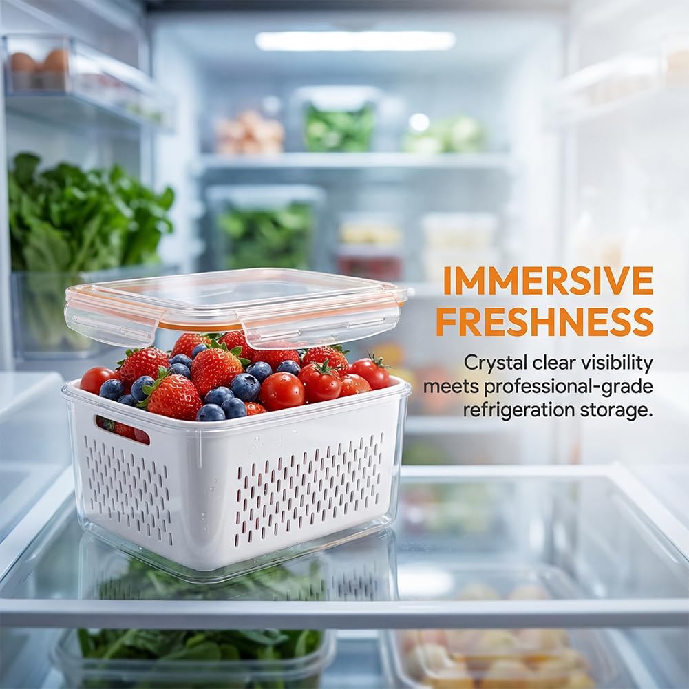 Skiennix 4-in-1 Food Storage Container - Versatile Fruit Storage with Removable Colanders | Gray, Small & Medium