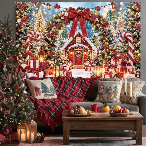 8x6FT Christmas Backdrop with Red Cabin Winter Scene Arch – CINRAY