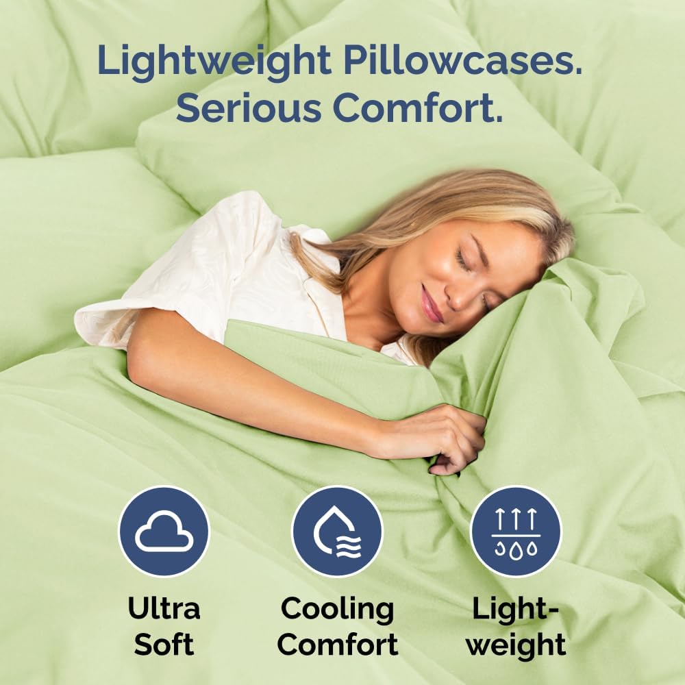 King Standard Pillow Cases - Soft Hotel Quality Covers for Comfy Bedding | Set of 4 in Light Sage Green