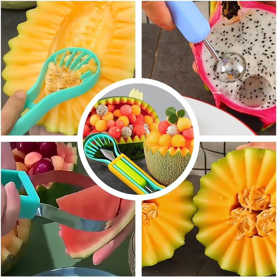 Skiennix Watermelon Slicer Cutter - 4-in-1 Stainless Steel Tool for Easy Fruit Carving | Multicolor