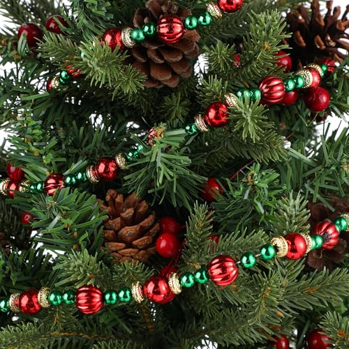 Geosar 12 Pcs Bead Garland 9 Ft Red & Green Christmas Tree Garland