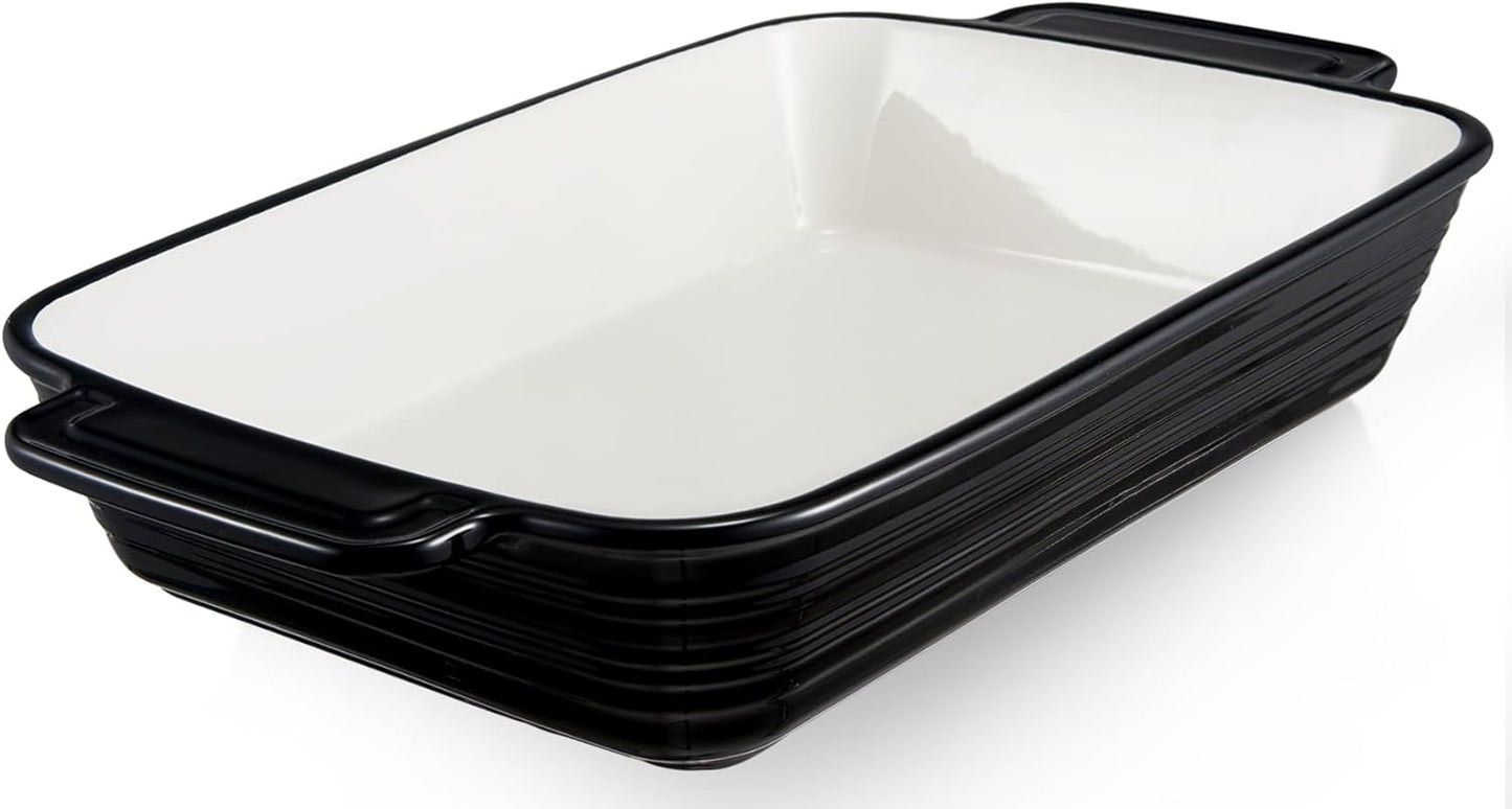 LIFVER Casserole Dish - 9x13 Ceramic Baking Dish | 115oz Large Lasagna Pan with Handles, Oven Safe, Black