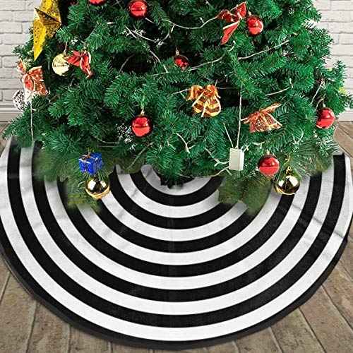 36 Wednesday Black and White Tree Skirt Red Boarder, Halloween Ornaments Merry Christmas Town Holiday Party Rustic Farmhouse Decor Indoor Large Pen Tree Mat for Burlap Decorations 3'