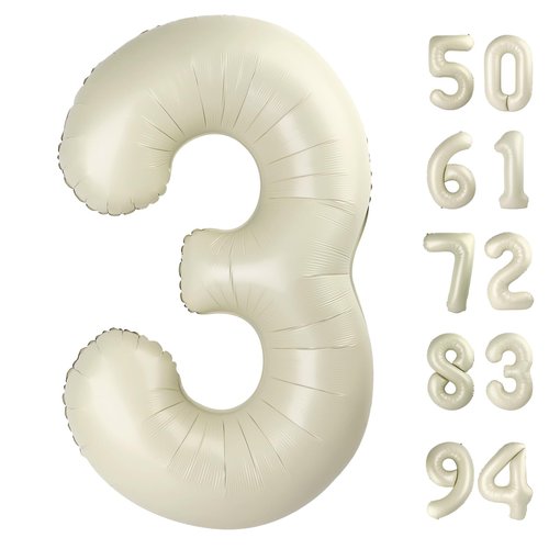 Cream 3 Balloon, Cream Number Balloons 40 Inch, 3rd Birthday Decorations for Kids Girls Boys, Men Women Party Supplies for Party Decorations, Number 3 Balloon