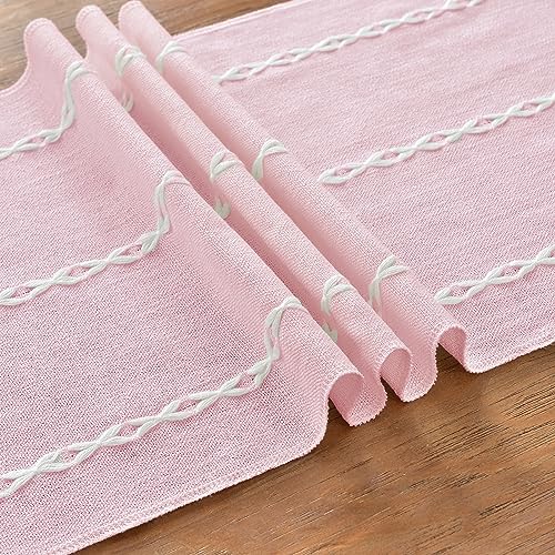 Wracra Rustic Linen Table Runner, Pink Runners 36 inches Long