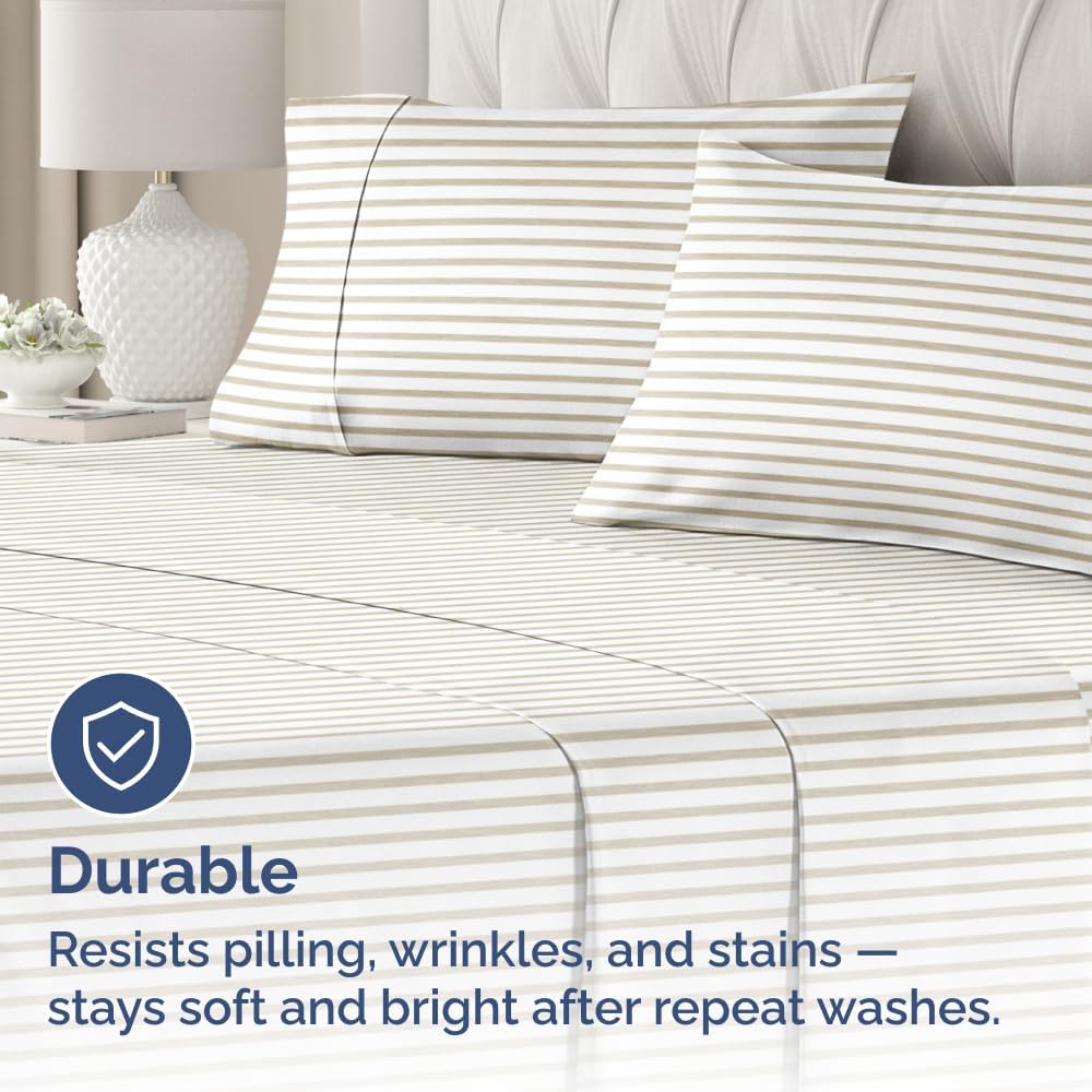 Skiennix King Pillow Cases Set of 4 - Ultra Soft Hotel Quality Covers - Wrinkle Free & Fade Resistant - Beige Stripes