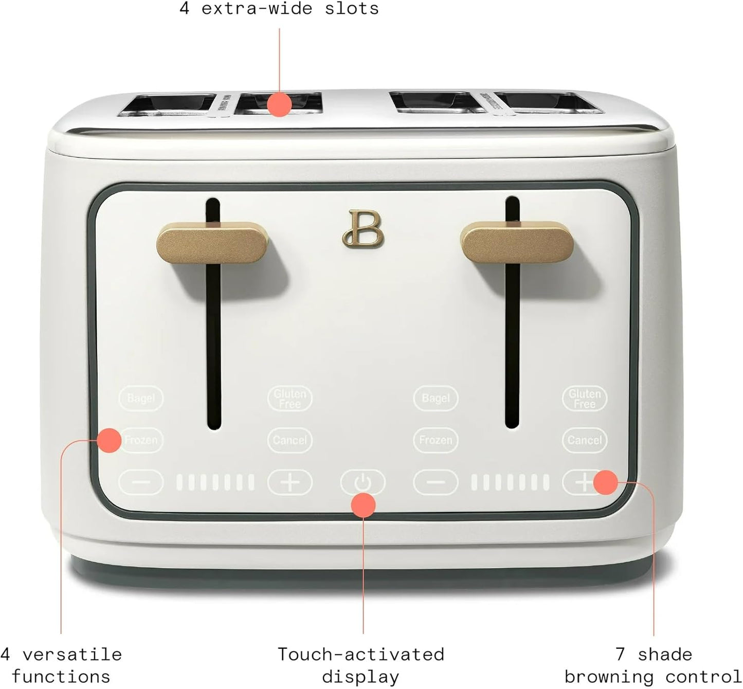 Skiennix 4-Slice Toaster - Touch Control Panel, 1800W Fast Heating, Extra Wide Slots | White Icing