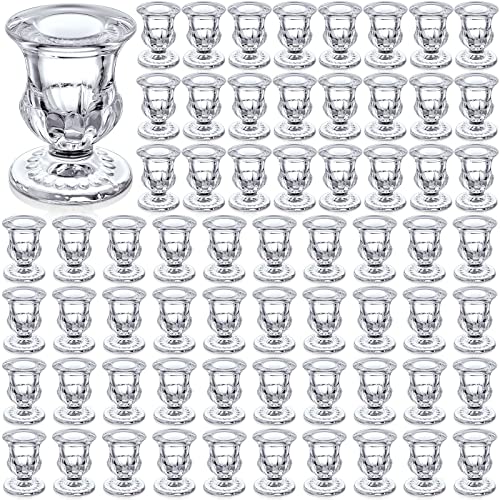Clear Glass Candlestick Holders Set of 72 - 2.5 Inch Taper Candle Stands for Weddings & Parties