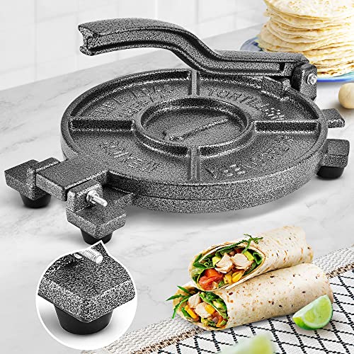 ARC 10 Inch Heavy Duty Cast Iron Tortilla Press with Non-Slip Feet - Durable Roti Maker