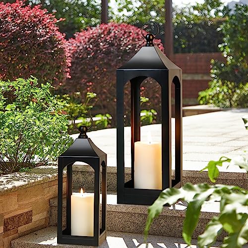 Large Black Farmhouse Lantern Decor Metal Hanging Candle Lanterns