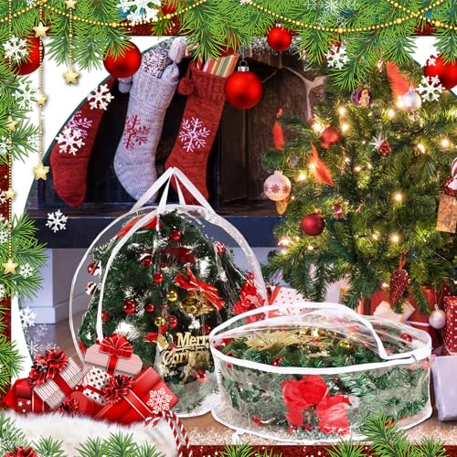 Zhengmy 10 Pcs 24 Inch Christmas Wreath Storage Bags - Clear Plastic Wreath Containers