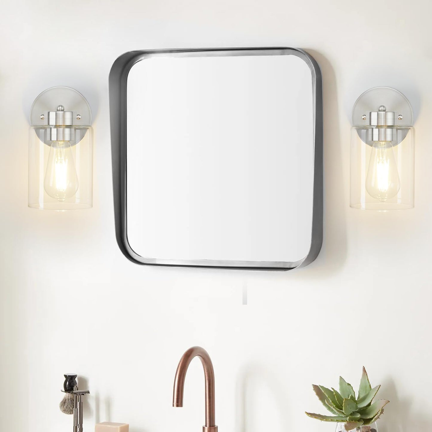 Porphyions Wall Sconces Set of Two,Brushed Nickel Vanity Sconce Lights,Morden Bathroom Sconces Set, Bathroom Vanity Lighting