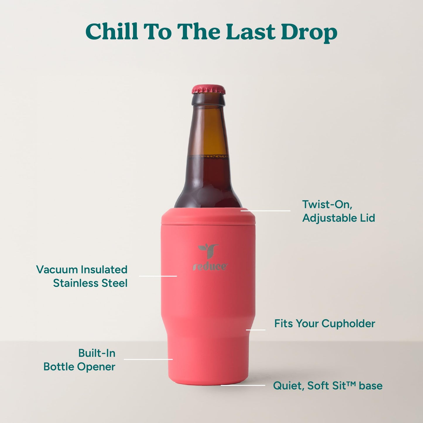 Reduce 4-in-1 Drink Cooler - Versatile Can & Bottle Holder with Vacuum Insulation - Keeps Drinks Cold Up to 4 Hours - Includes Bottle Opener - Fits Cupholders & Dishwasher Safe - 14oz - Daiquiri