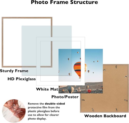 JCJMY 22x22 Rustic Brown Picture Frame - Display 18x18 Photos with Mat or 22x22 Without Mat | Shatter Resistant Plexiglass