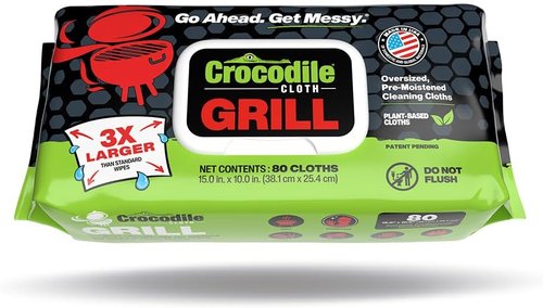 Crocodile Cloth Grill Wipes - Plant-Based, Aloe & Vitamin E Infused | 15" x 10" Large, Safe for Skin & Surfaces