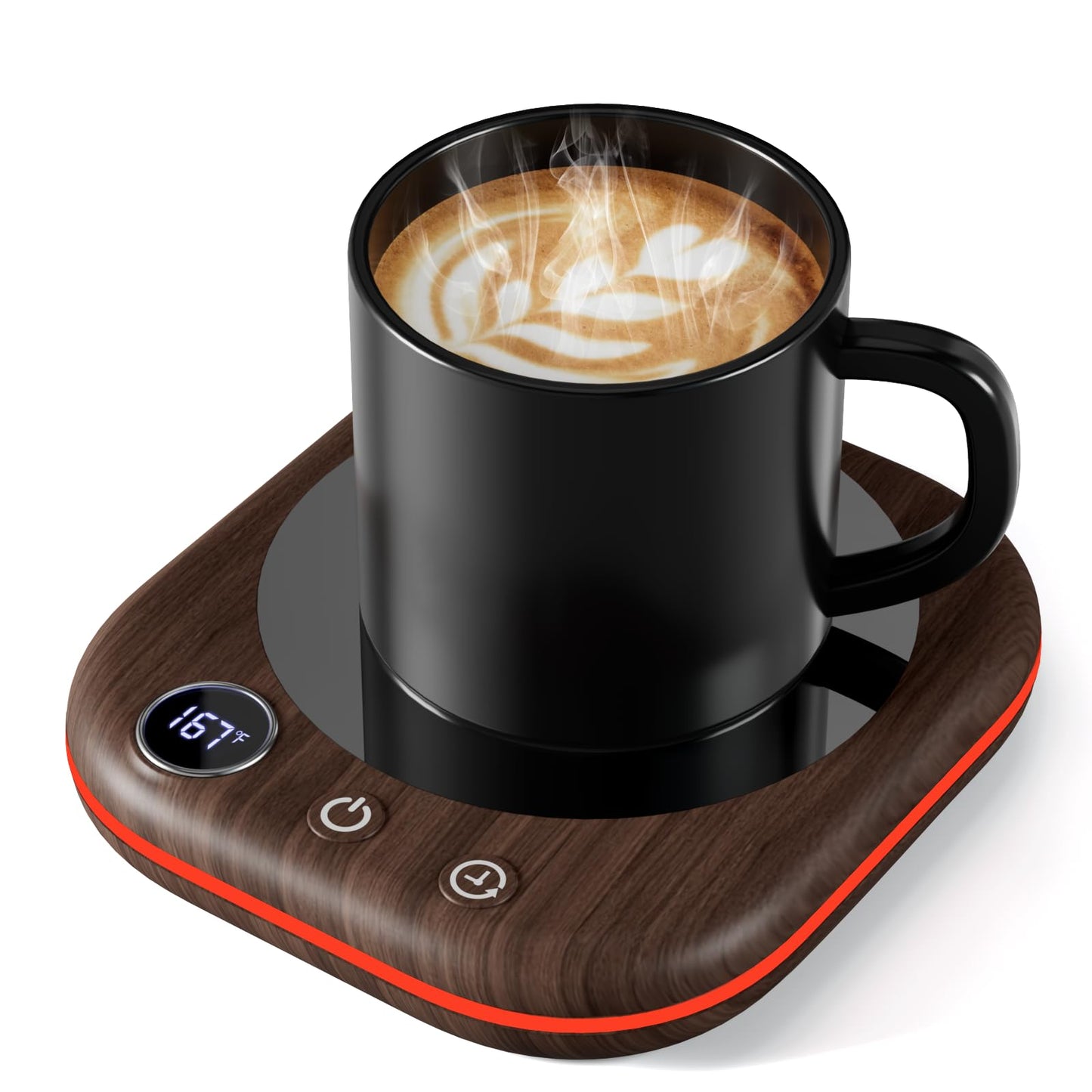 Mug Warmer Upgraded,Coffee Mug Warmer for Desk LEDs Light 3 Temp Settings (113-167°F) 1-12H Timer 4 H Auto Shut Off Beverage Cup Candle Warmer for Coffee Tea Milk(Wood Grain)