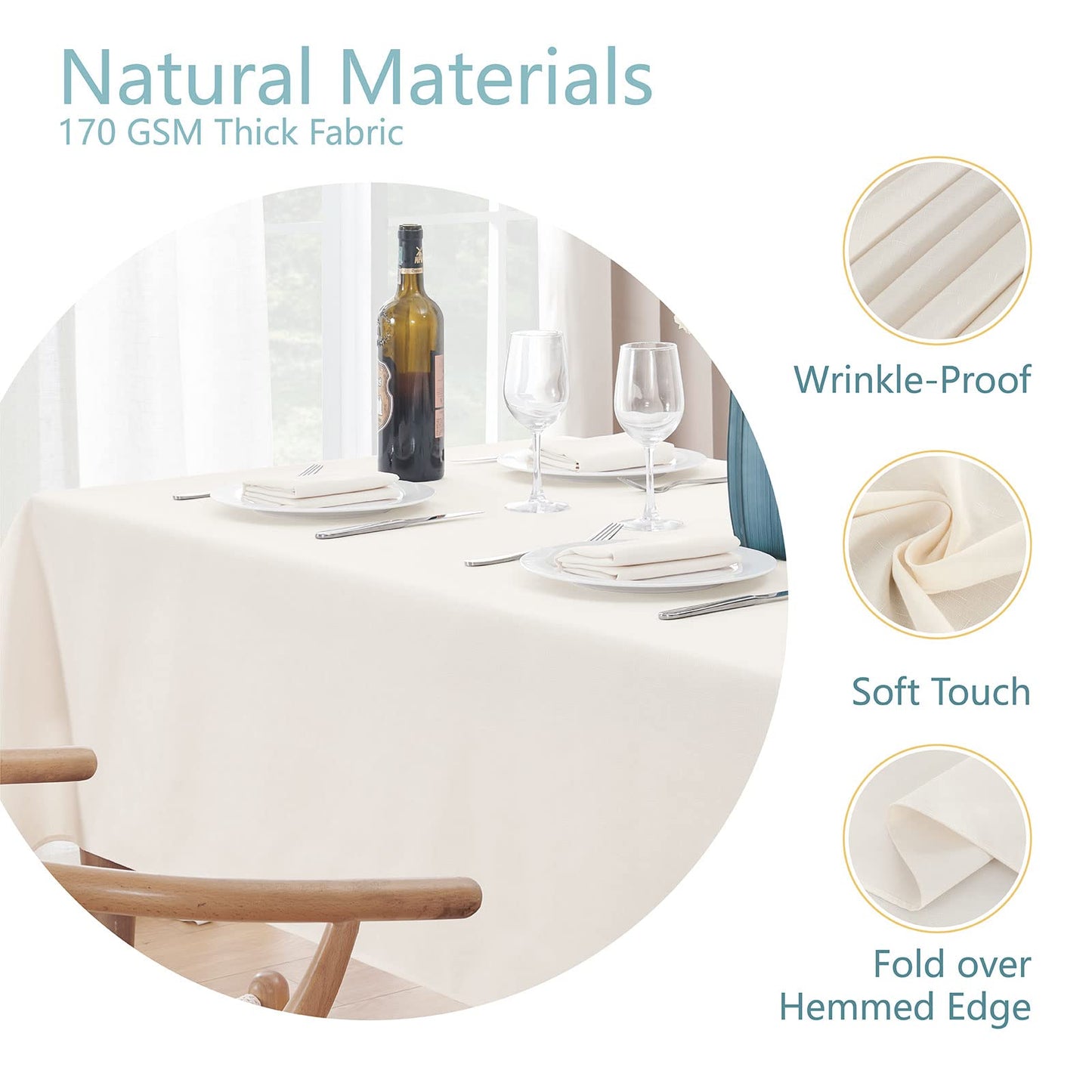Veblandy Rectangle Tablecloth 60x144 inch Linen Textured Waterproof Table Cloth Stain and Wrinkle Resistant Washable, Decorative Fabric Table Cover for Outdoor and Indoor Use, Ivory