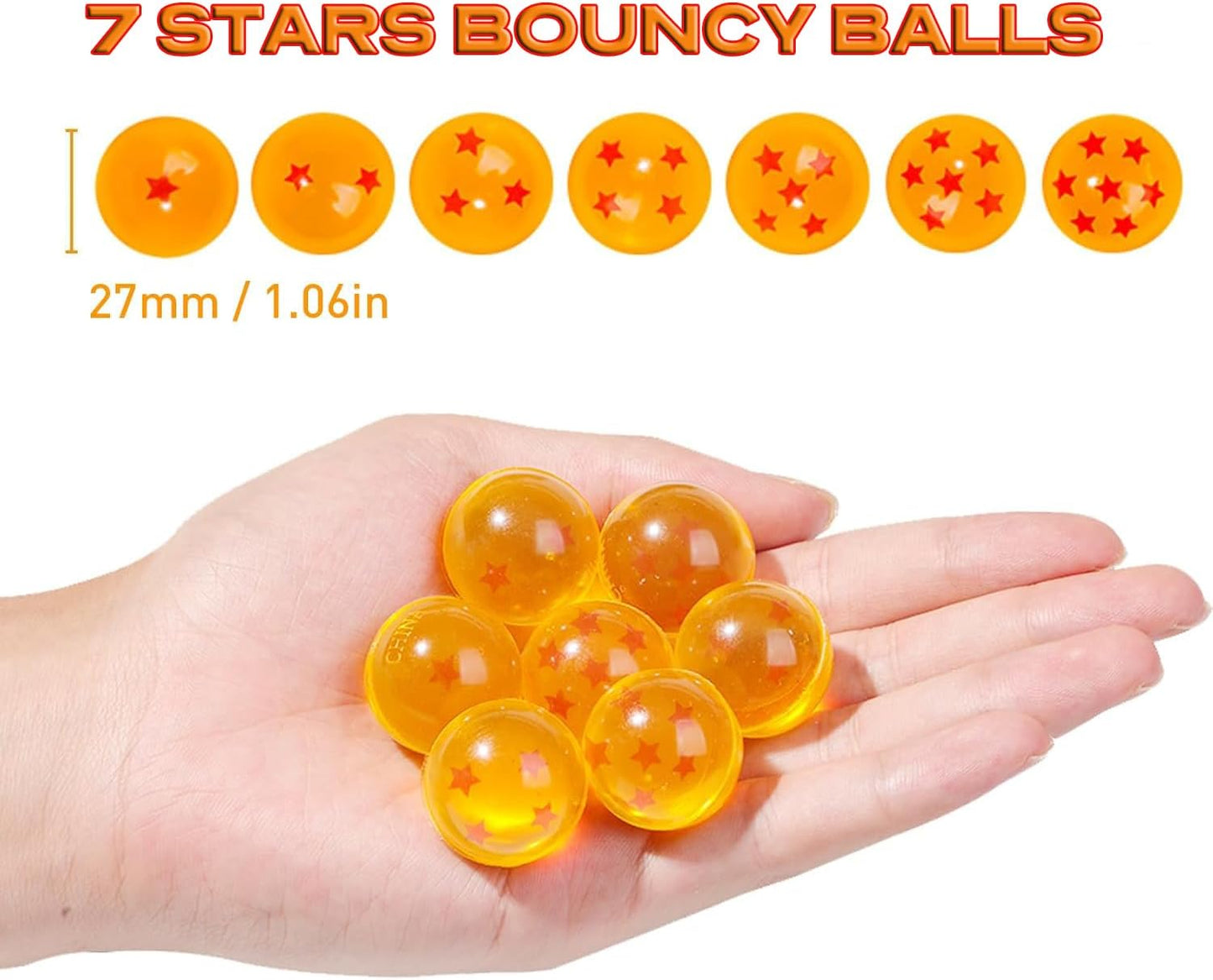 Skiennix 14PCS Anime Bouncy Balls - 7 Red Star Bounce Balls for Party Favors | 27mm Size, Perfect for Halloween & Christmas