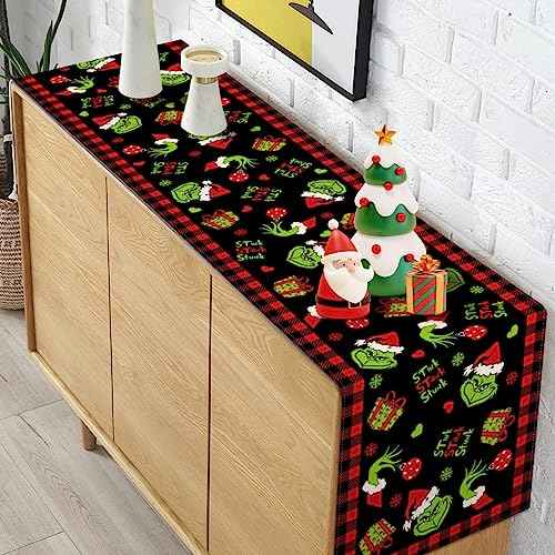 Pudodo Christmas Table Runner Merry Christmas Buffalo Plaid Check Winter Holiday Party Decoration Fireplace Kitchen Dining Home Decor (Black and Red, 13" x 72")