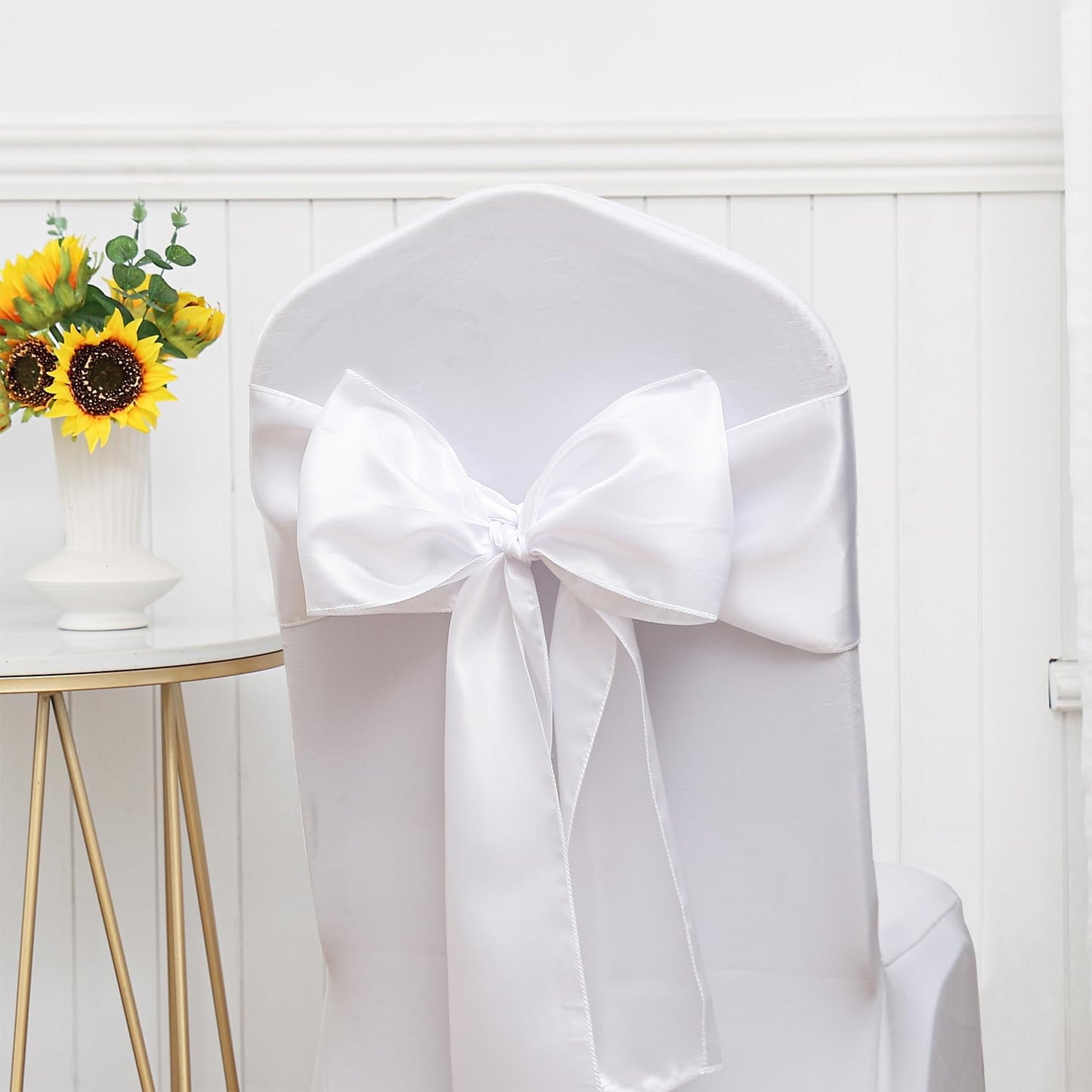 Regine Switzerland Satin White Chair Sashes - 7 X 108 Inch Universal Bows for Weddings & Events | 50 Pack