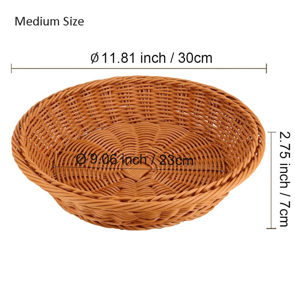 RT&BS 2pcs Round Wicker Bread Basket, Round Wicker Fruit Basket, Woven Egg Baskets, Reusable Handwoven Storage Baskets for Living Room, Kitchen, Store, Restaurant, Outdoor, Party (Brown, M)