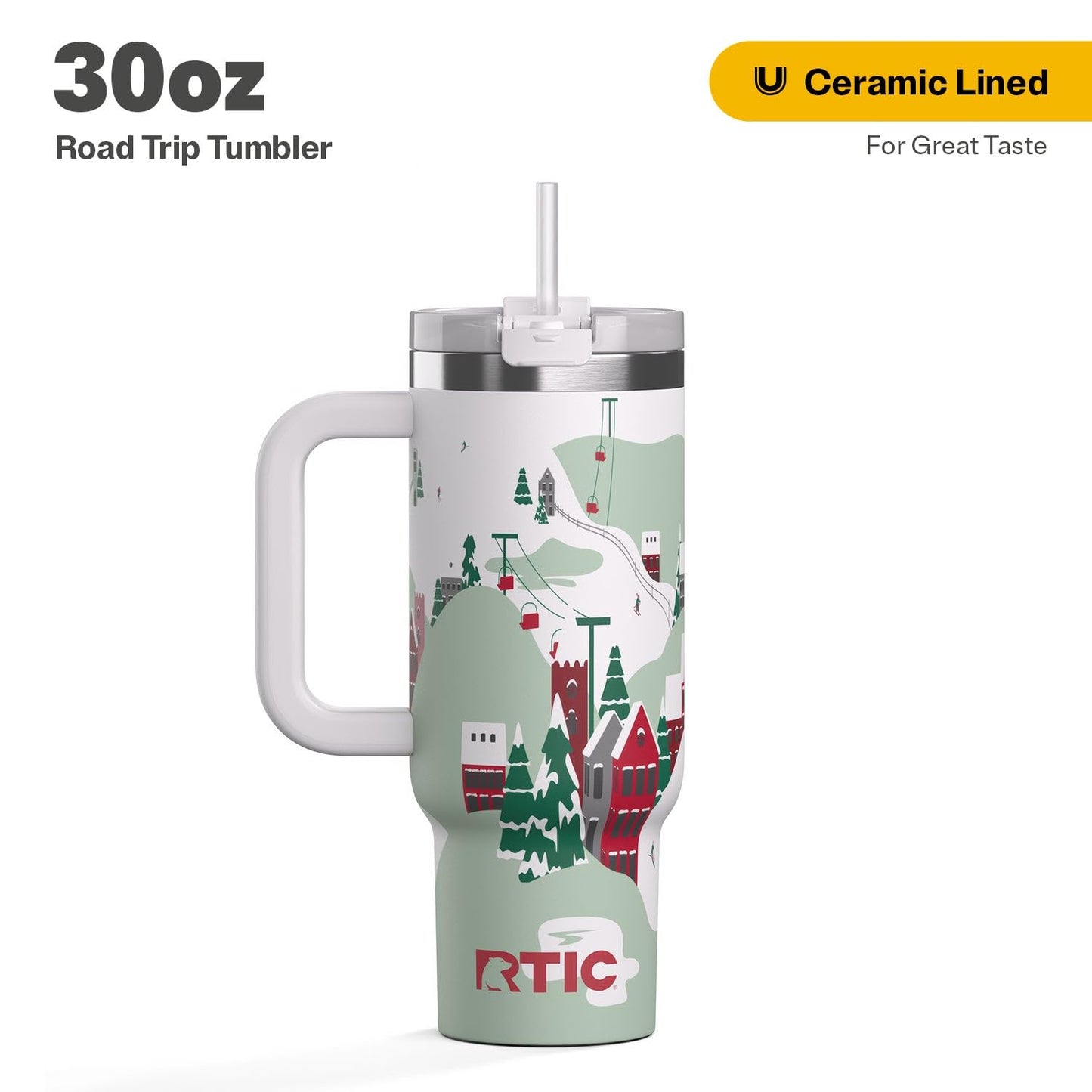 RTIC Road Trip Tumbler Double-Walled Insulated Stainless Steel Portable Travel Coffee Mug Cup with Lid, Handle and Straw