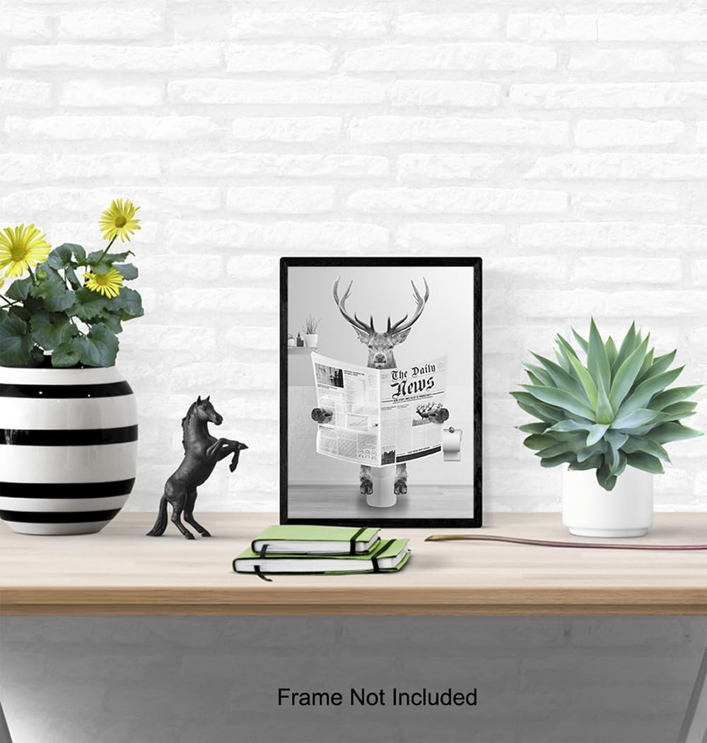 Skiennix Bathroom Wall Art | Deer & Elk Hunting Decor | Funny Unframed Print for Men & Kids